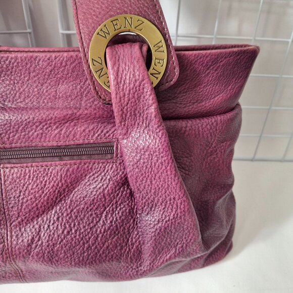 Vintage Wenz Mauve Leather Shoulder Bag Unique Design Zipper Close Large Grommet - Picture 5 of 16